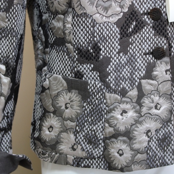 Armani Collezioni Black & Ivory Floral Print Jacket Sikk Linned– Size 8 - Picture 9 of 16